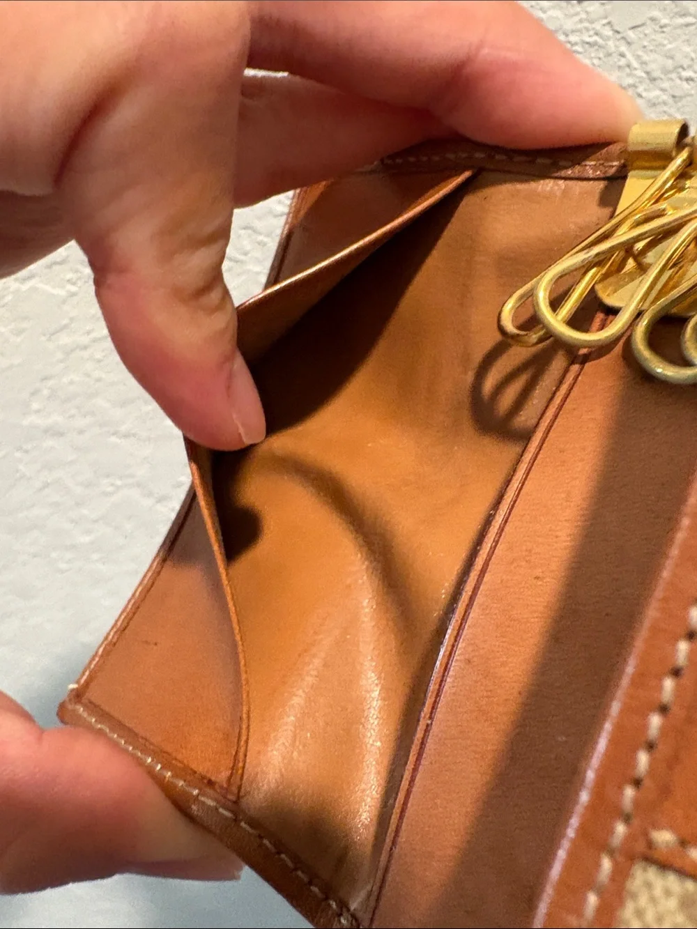 Celine Beige Canvas & Brown Leather Logo Key & Card Holder